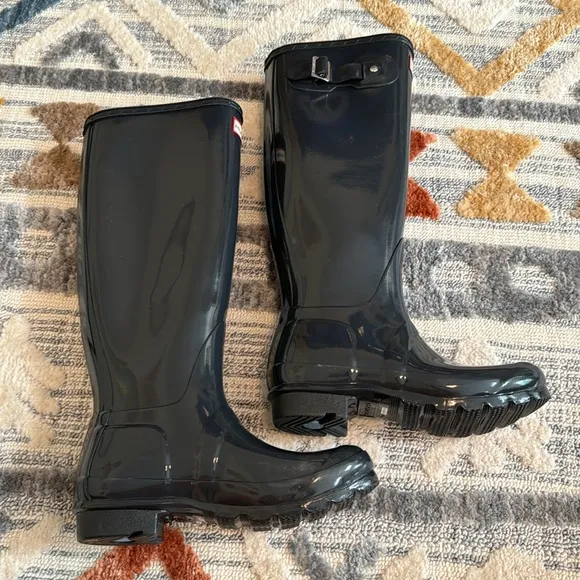 HUNTER Original Tall Gloss Rain Boots In Dark Slate