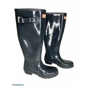 Hunter Original Tall Gloss Rain Boots Navy 5 NEW