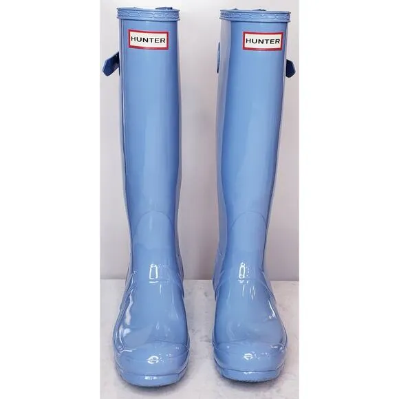 HUNTER Original Tall Wellington Gloss Rain Boots Blue Women's Size US6 in EUC