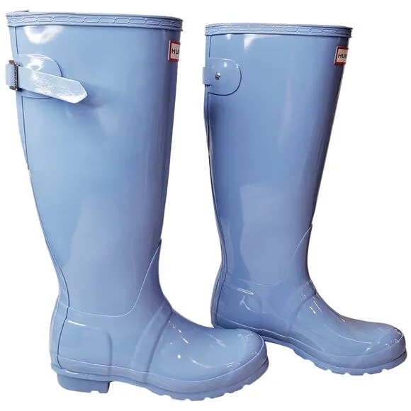 HUNTER Original Tall Wellington Gloss Rain Boots Blue Women's Size US6 in EUC