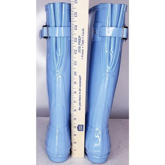 HUNTER Original Tall Wellington Gloss Rain Boots Blue Women's Size US6 in EUC