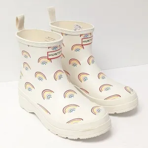 Hunter Play Mini Rainbow Short Rain Boots, White/Multi, Women's 7