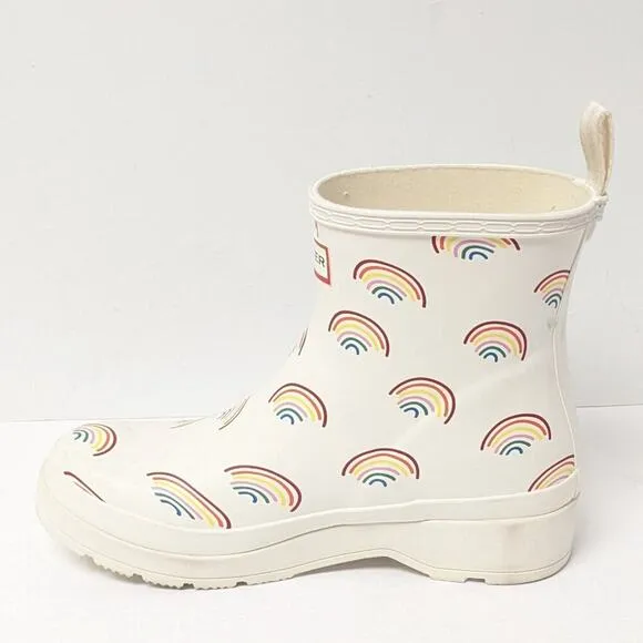Hunter Play Mini Rainbow Short Rain Boots, White/Multi, Women's 7