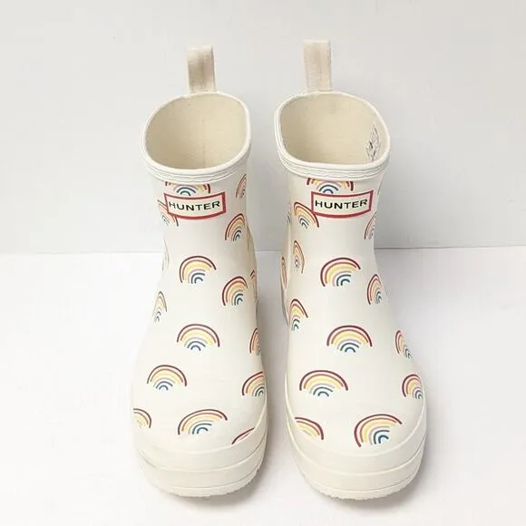 Hunter Play Mini Rainbow Short Rain Boots, White/Multi, Women's 7