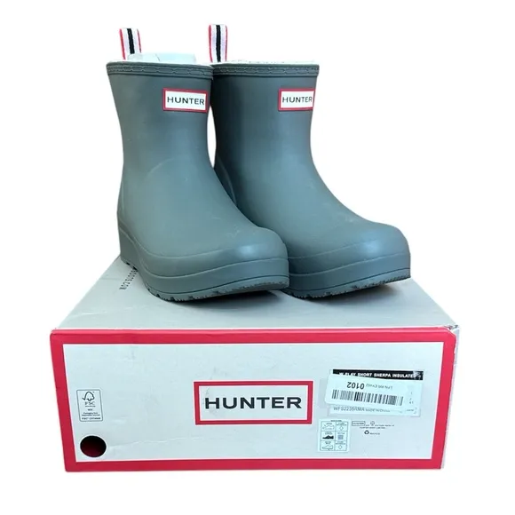 Hunter® Play Short Sherpa Insulated Wellington Rain Boots Urban Grey Womens US 9