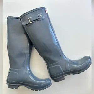 Hunter Rainboots Gray Original Gloss Tall Boots Womens 7