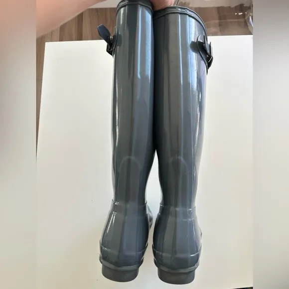 Hunter Rainboots Gray Original Gloss Tall Boots Womens 7