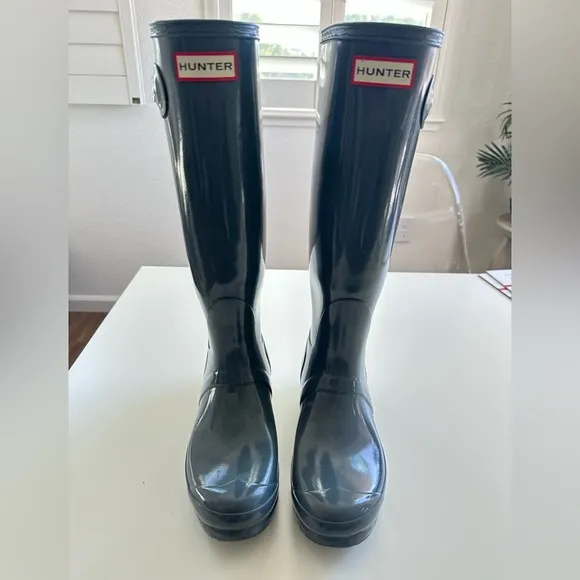 Hunter Rainboots Gray Original Gloss Tall Boots Womens 7