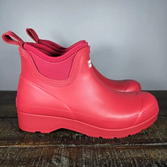 Hunter Waterproof Chelsea Womens Size 7 Short Rain Boots Waterproof Red