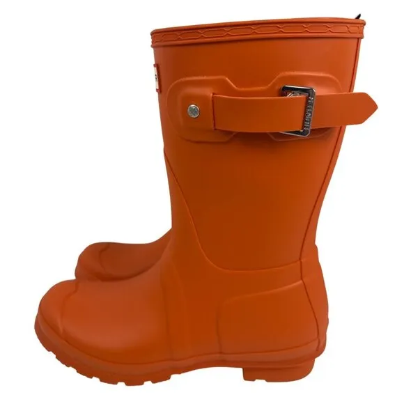 Hunter Women's Original Short Wellington Orange Rubber Rain Boots Size US 7
