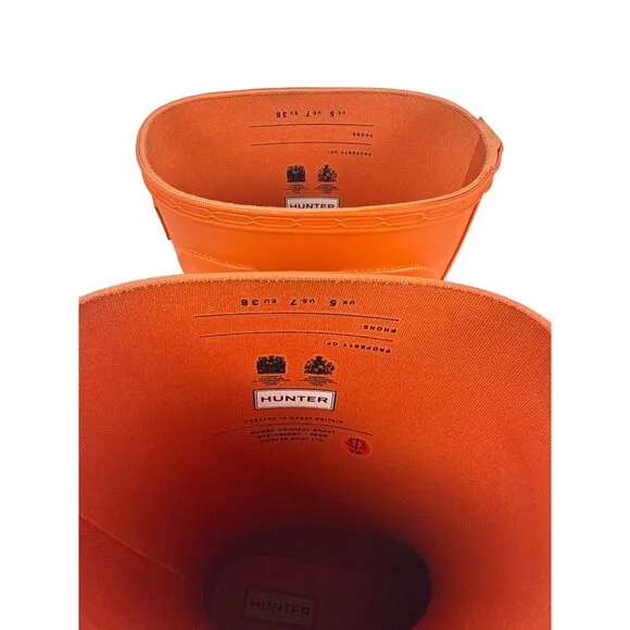 Hunter Women's Original Short Wellington Orange Rubber Rain Boots Size US 7
