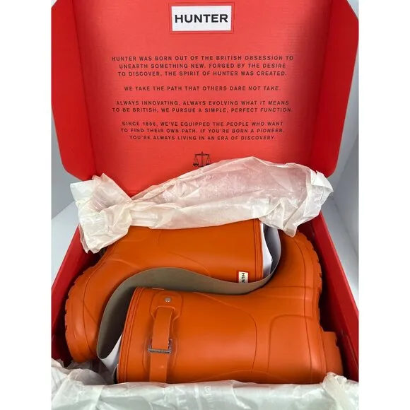 Hunter Women's Original Short Wellington Orange Rubber Rain Boots Size US 7