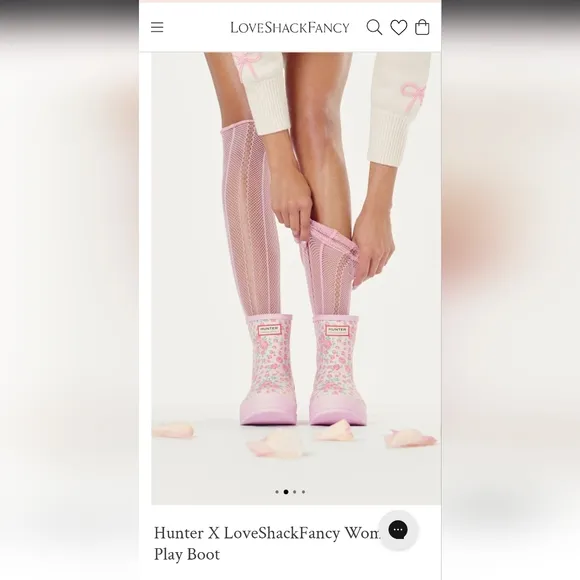 Hunter X Loveshackfancy Boot Pink Rain Boots Rose Heart Floral Short Original 7