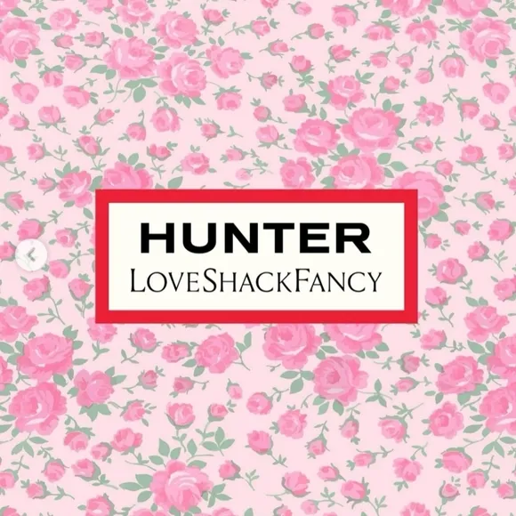 Hunter X Loveshackfancy Boot Pink Rain Boots Rose Heart Floral Short Original 7