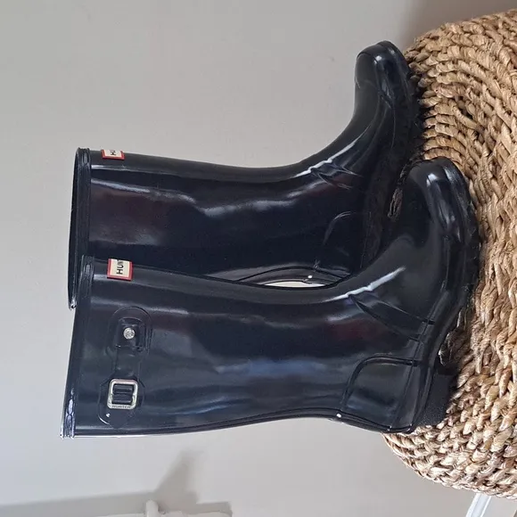 Hunter Youth Unisex Original Tall Glossy‎ Black Wellie Rain Boots Size B3/G4