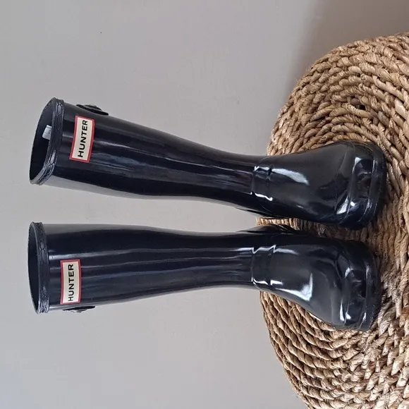 Hunter Youth Unisex Original Tall Glossy‎ Black Wellie Rain Boots Size B3/G4