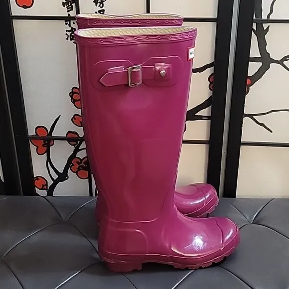 Hunter Tall Violet Plum Pink Gloss Rain Boots