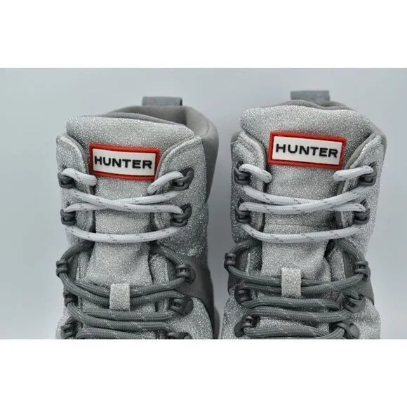 Hunter Womens Size 10 Glitter Silver Grey Insulated Winter Commando Boots Shoes