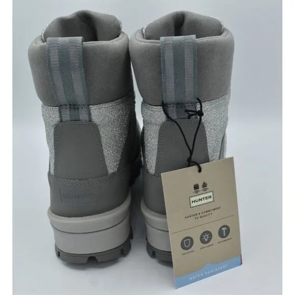 Hunter Womens Size 10 Glitter Silver Grey Insulated Winter Commando Boots Shoes
