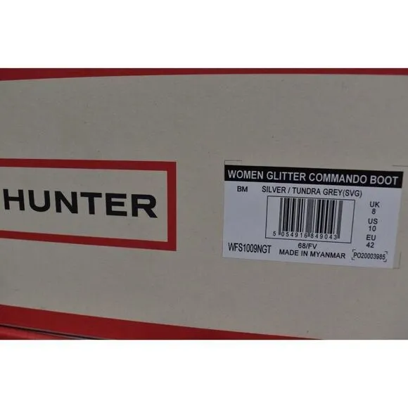 Hunter Womens Size 10 Glitter Silver Grey Insulated Winter Commando Boots Shoes
