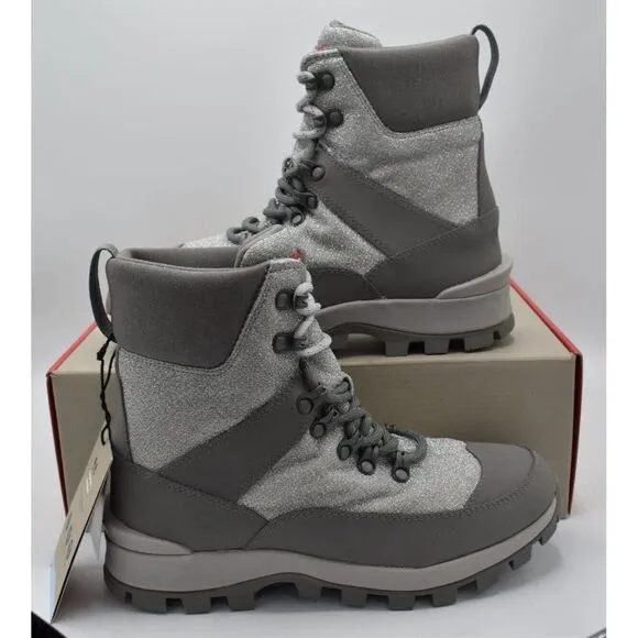 Hunter Womens Size 10 Glitter Silver Grey Insulated Winter Commando Boots Shoes