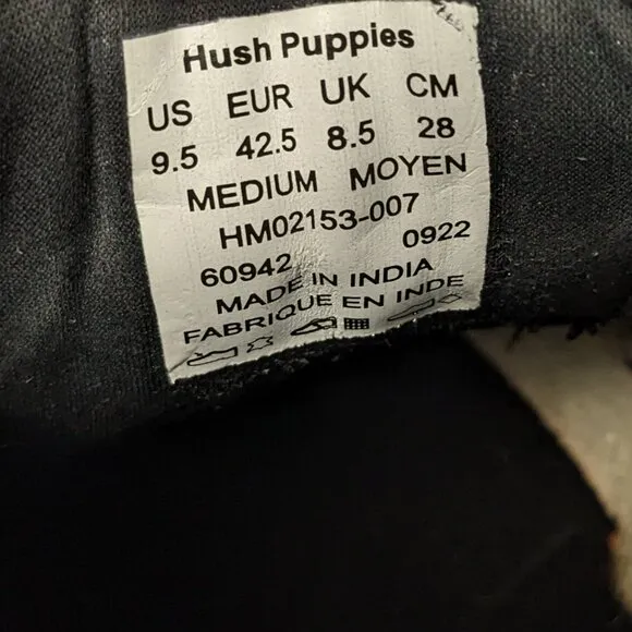 Hush Puppies Detroit Plain Toe Oxford, Black Leather, Men's 9.5 M