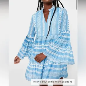 HYACINTH HOUSEBlue &amp; White Bell Sleeved Blaine Mini Dress