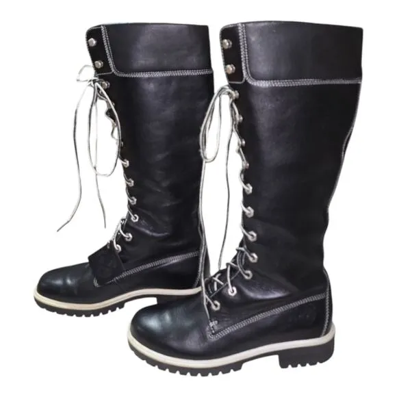imberland 23344 / 9326 Black Leather Waterproof Lace-up Tall Boots 6 5 M NEW
