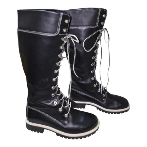 imberland 23344 / 9326 Black Leather Waterproof Lace-up Tall Boots 6 5 M NEW