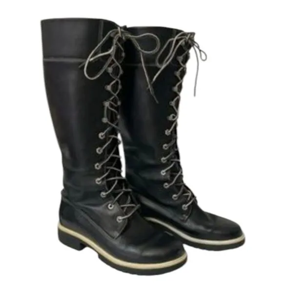 imberland 23344 / 9326 Black Leather Waterproof Lace-up Tall Boots 6 5 M NEW