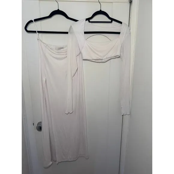 Indah Kira Maxi Skirt (Size M) &amp; Helen Crop Top (Size L) – White