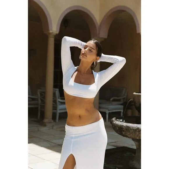 Indah Kira Maxi Skirt (Size M) &amp; Helen Crop Top (Size L) – White