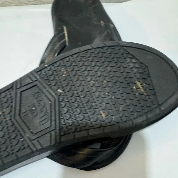 Island pro Slipper black  Leather Flip Flop Sandals men 11