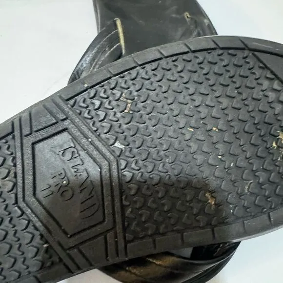 Island pro Slipper black  Leather Flip Flop Sandals men 11