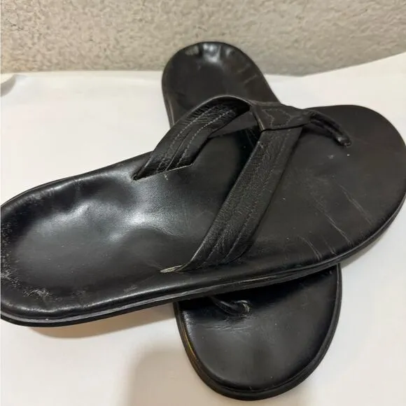 Island pro Slipper black  Leather Flip Flop Sandals men 11