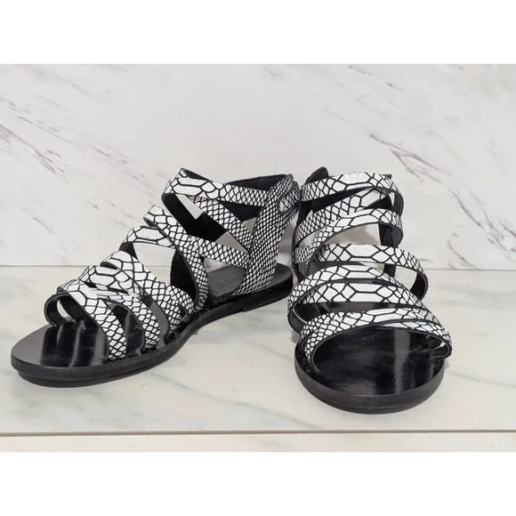 J. Crew Women's Black &amp; White Snake Skin Pattern Strappy Gladiator Style Sandals