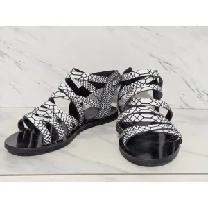 J. Crew Women's Black &amp; White Snake Skin Pattern Strappy Gladiator Style Sandals