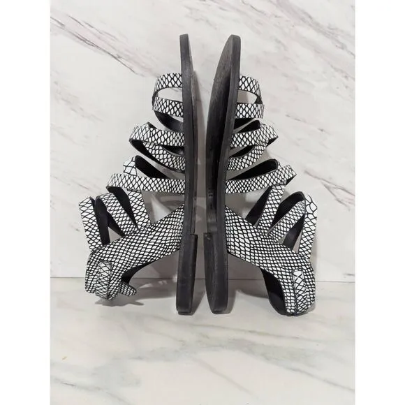 J. Crew Women's Black &amp; White Snake Skin Pattern Strappy Gladiator Style Sandals
