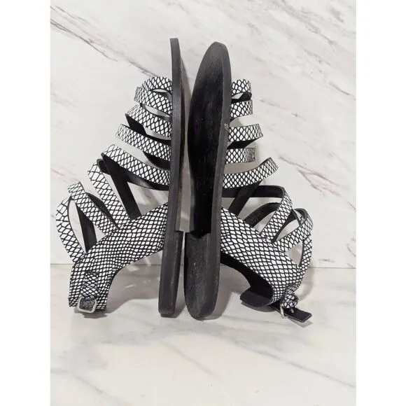 J. Crew Women's Black &amp; White Snake Skin Pattern Strappy Gladiator Style Sandals