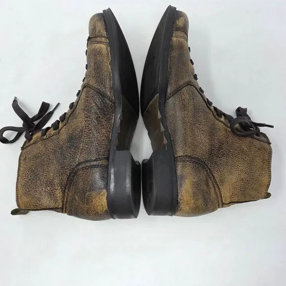 J75 JUMP 1975 DISTRESSED TAN BLACK LEATHER BOOTS 6&quot; TALL MENS SIZE 10.5