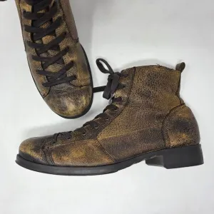 J75 JUMP 1975 DISTRESSED TAN BLACK LEATHER BOOTS 6&quot; TALL MENS SIZE 10.5