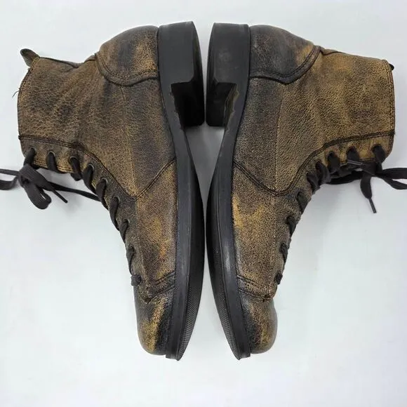 J75 JUMP 1975 DISTRESSED TAN BLACK LEATHER BOOTS 6&quot; TALL MENS SIZE 10.5