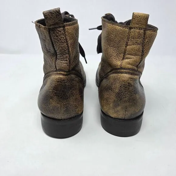 J75 JUMP 1975 DISTRESSED TAN BLACK LEATHER BOOTS 6&quot; TALL MENS SIZE 10.5