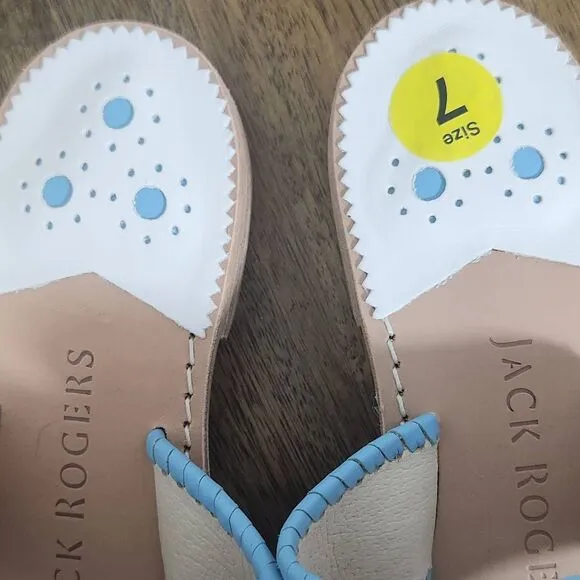 Jack Rogers Baby’s Breath Embroidered Leather Flip Flops Size 7 Preppy Sandal