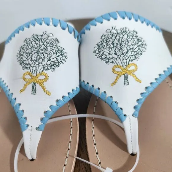 Jack Rogers Baby’s Breath Embroidered Leather Flip Flops Size 7 Preppy Sandal