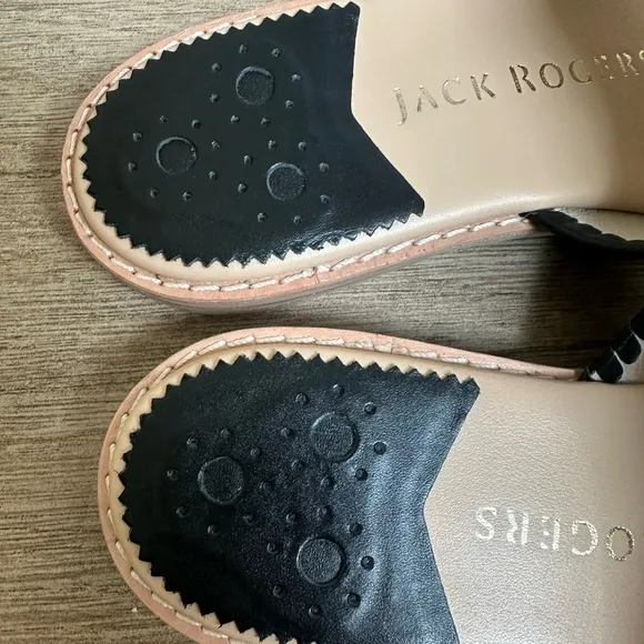 Jack Rogers Black and Cream Scalloped Sandals