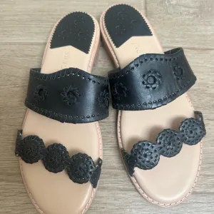 Jack Rogers Black and Cream Scalloped Sandals