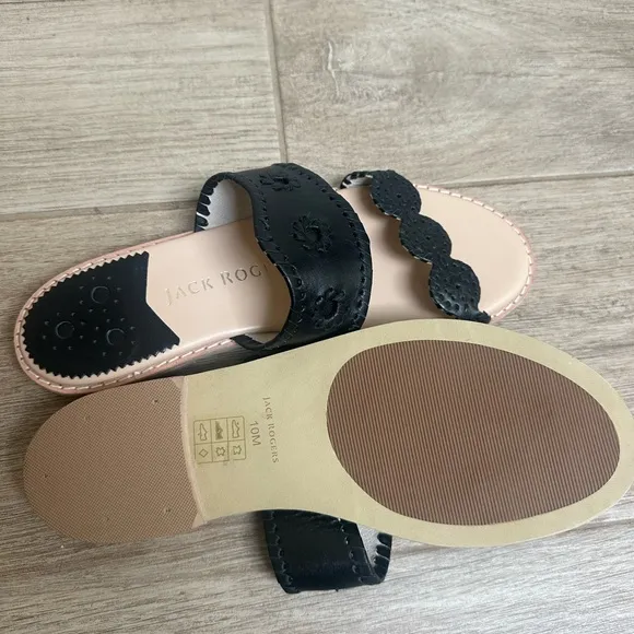 Jack Rogers Black and Cream Scalloped Sandals