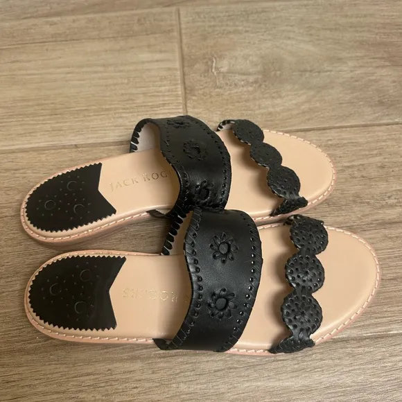 Jack Rogers Black and Cream Scalloped Sandals