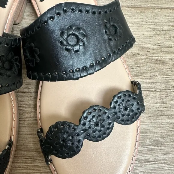 Jack Rogers Black and Cream Scalloped Sandals